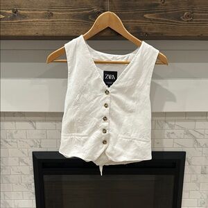 Zara White Sleeveless Buttoned vest Top 2 for $20